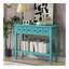 Table d'entrée avec 2 tiroirs, console rustique avec tablette ouverte et pieds en bois d'hévéa pour les entrées, les salons et les couloirs (bleu sarcelle)-604880536