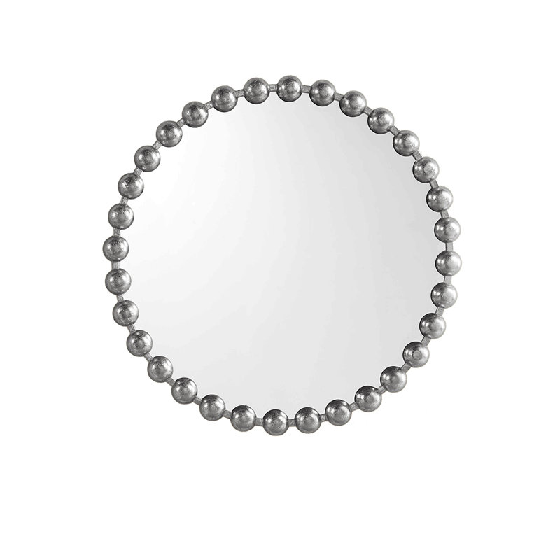 Beaded Round Wall Mirror 27"D, Silver