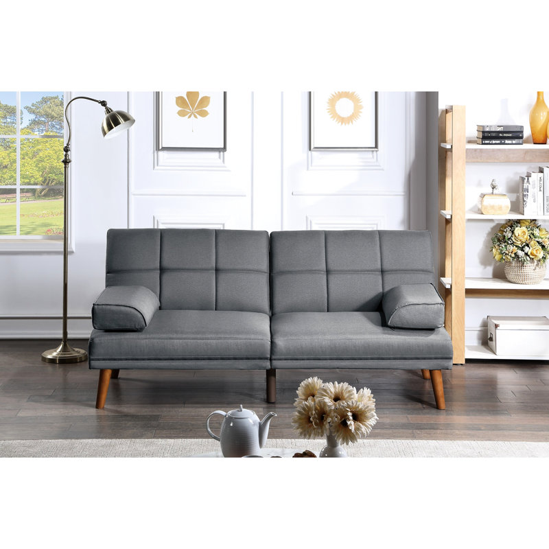 Polyfibre bleu gris avec contreplaqué et coussins d'accoudoirs, Tissu gris, H 31,68 po x l 69,62 po x P 33,75 po