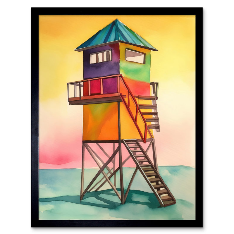 Rainbow Lifeguard Tower - Single Picture Frame Print