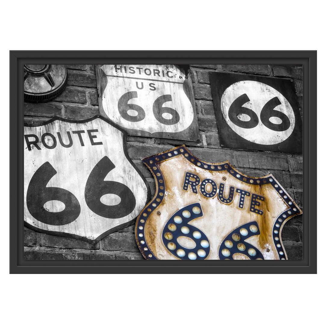 Gerahmtes Wandbild rustikale Route 66 Schilder