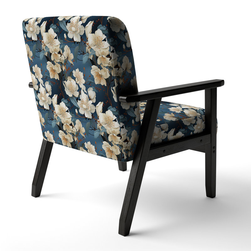 Fauteuil d'appoint rembourré Asian Blue Orchids, Accoudoirs carrés noirs