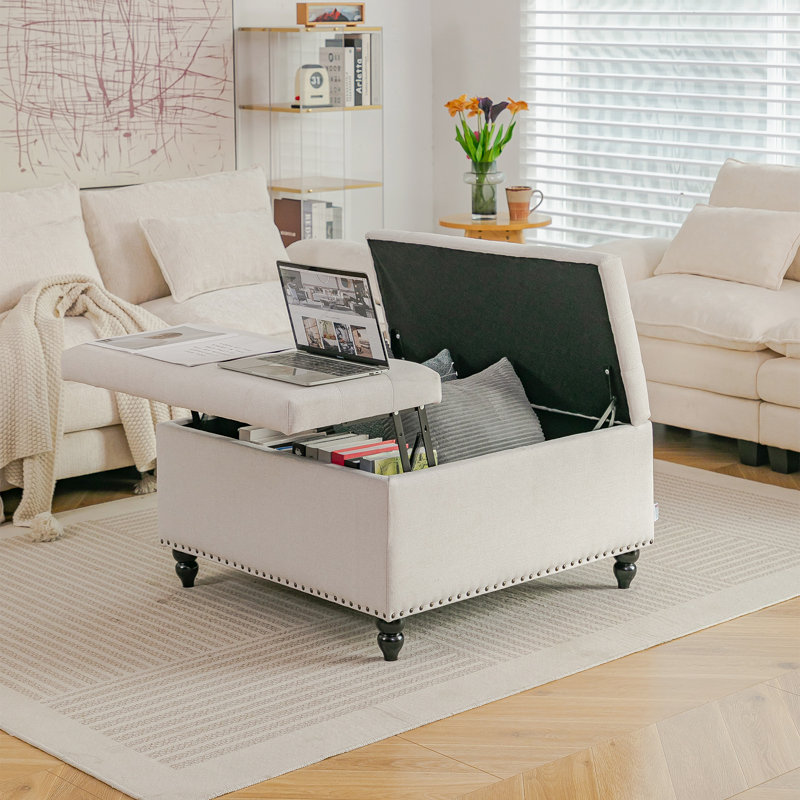 81.5cm Wide Tufted Square Standard Ottoman with Storage, Beige