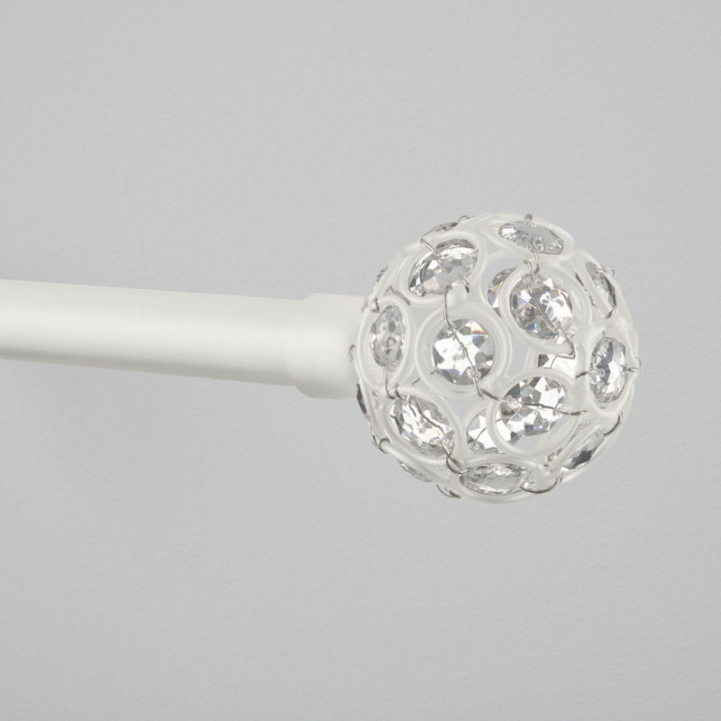 Matte White Adjustable Curtain Rod with Crystal Finials