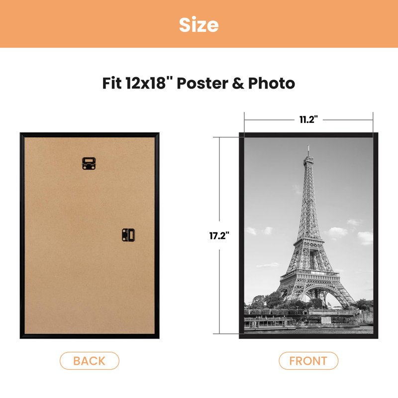 12X18 Frame Black 3 Pack, Poster Frames 12 X 18 For Horizontal Or Vertical Wall Mounting - Slide-In Photo Frame Strips, Scratch-Proof Wall Gallery Photo Frame