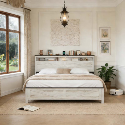 cadre de lit flottant avec lumières DEL et base de lit plateforme de coussin de charge