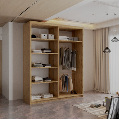 Sliding Wardrobe with Mirror Modern Bedroom 4 Colours 3 Sizes