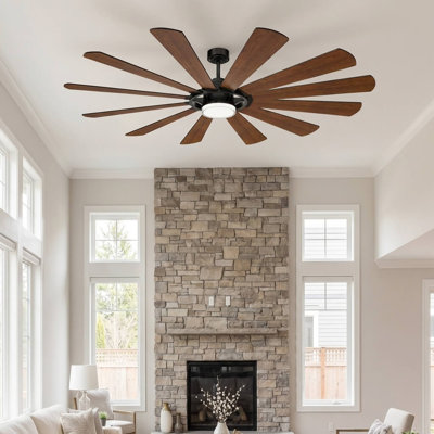 Ventilateur de plafond 62 "/ 72" avec lumière, grand ventilateur industriel moderne avec télécommande, ventilateur de plafond à 12 pales à haut débit d'air, moteur CC réversible silencieux, ventilateur de plafond à DEL à intensité variable pour le salon, la ferme
