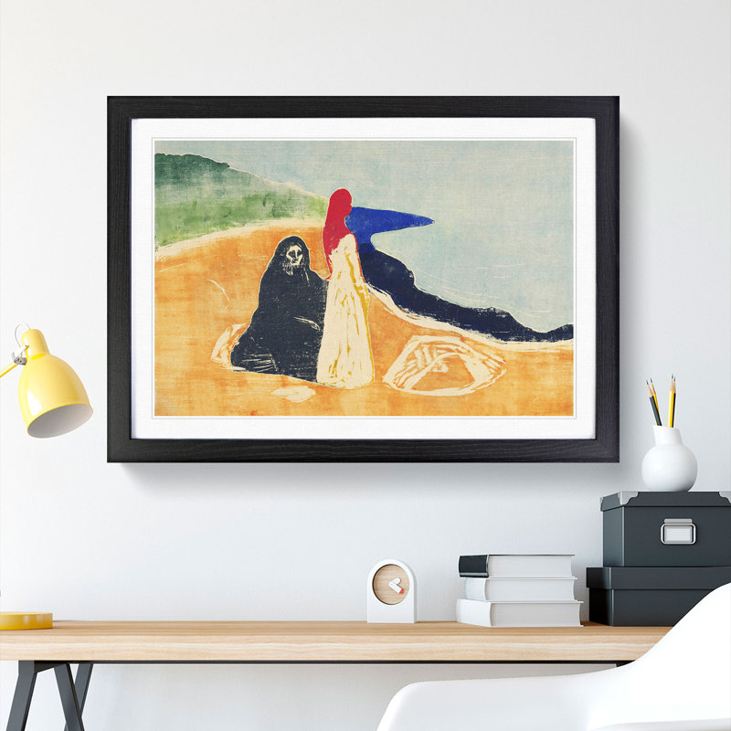Two Women on the Shore Vol.1 by Edvard Munch - Picture Frame Painting, 48cm H x 65cm W x 2cm D, Black Framed