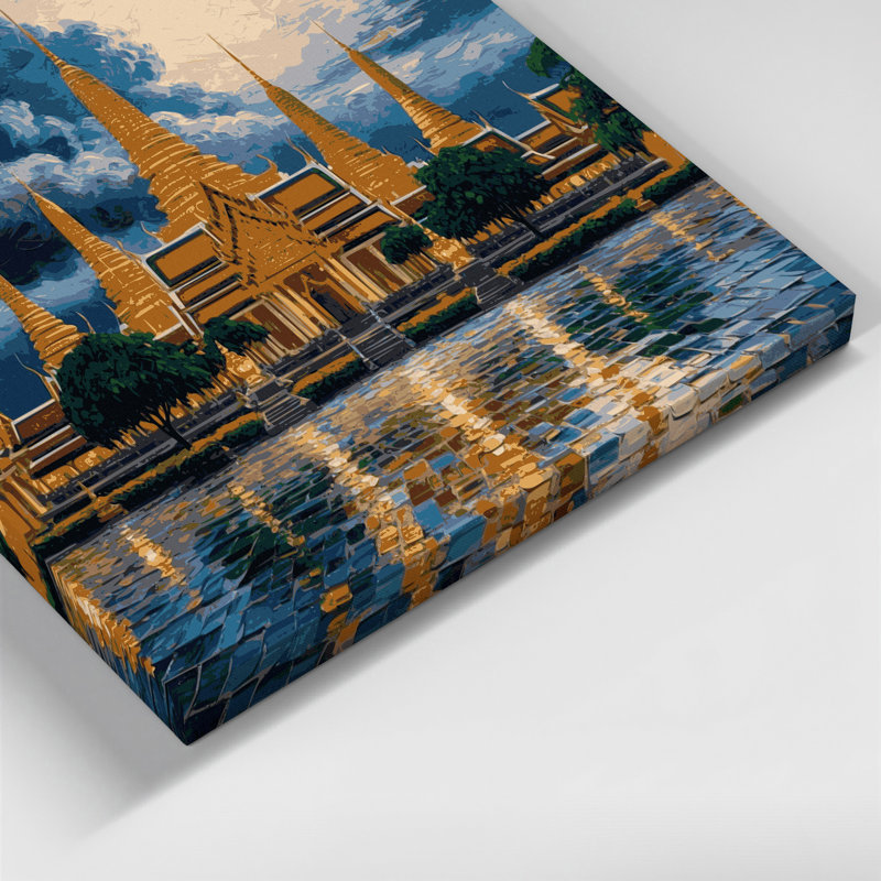 Art mural bleu sur toile, cités, villes, Thaïlande, H 16 po x l 20 po