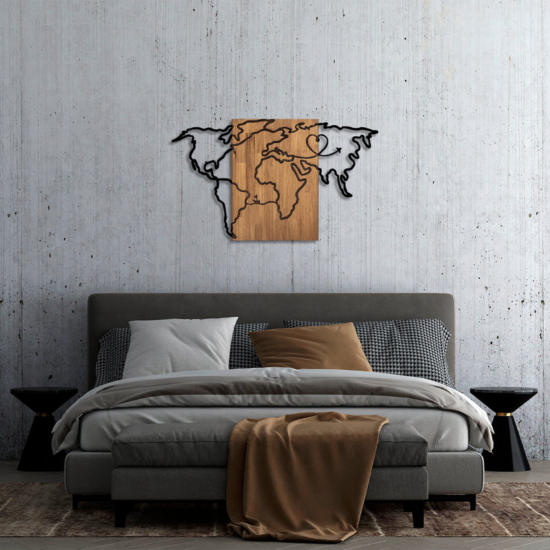 Elegant Decorative Wooden Wall Accessory, Black & Walnut, 46.5 x 1.2 x 27.6 inches | Made of 50% Solid Wood (1.2 in Thickness) & 50% Metal (0.06 in Thickness) | Unique Textures, Perfect for Home Décor & Modern Interiors