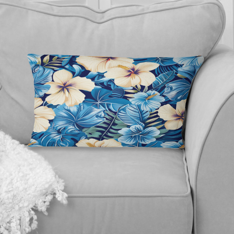 Coussin lombaire hibiscus tropical beige et beige