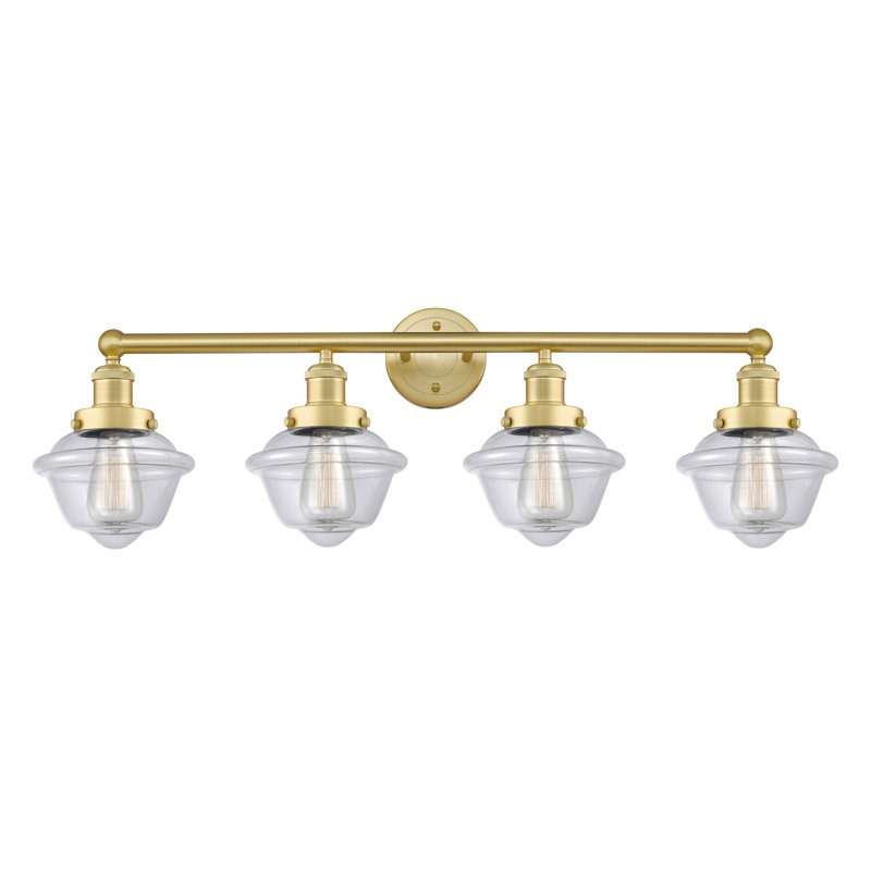 Éclairage pour meuble-lavabo à 4 lumières à intensité variable Grourke, Transparent, Or satiné