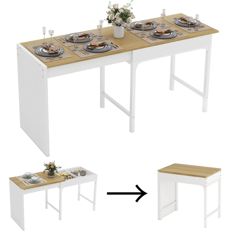 Extendable Dining Table, 2-8 Kitchen Wood Desk, Space Saving, Kitchen, Living Room