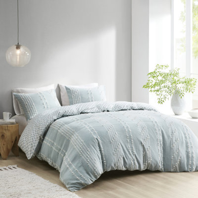 Très grand / très grand décor de chambre en coton - Motif brodé, taies décoratives assorties, ensemble de literie lavable à la machine, housse de couette réversible, 2