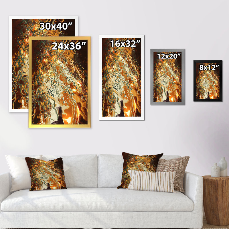 " Video Game Woman With Life Tree ", Black Picture Framed, 20" H x 12" W x 1" D