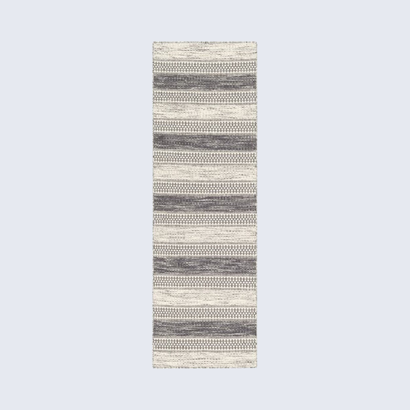 Tapis rayé en laine touffeté à la main ivoire / noir, Tapis de couloir 2 pi 6 po x 8 pi