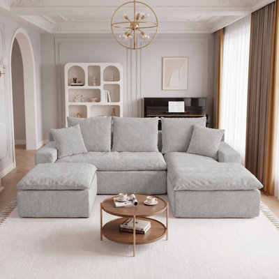 Canapé d'angle modulaire en forme de U de 235 cm (92,51 po), canapé à compression en chenille avec ressorts ensachés, canapé moderne à assise profonde pour salon, livré roulé et sans assemblage