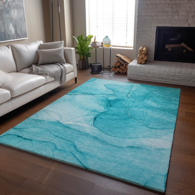 Tapis sarcelle de qualité supérieure lavable à la machine Cerrito AMF507, Rectangle 2 pi 6 po x 3 pi 10 po
