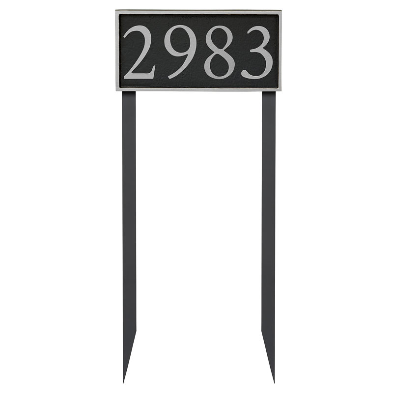 Plaque d'adresse pour pelouse sur 1 ligne, Noir, Argent