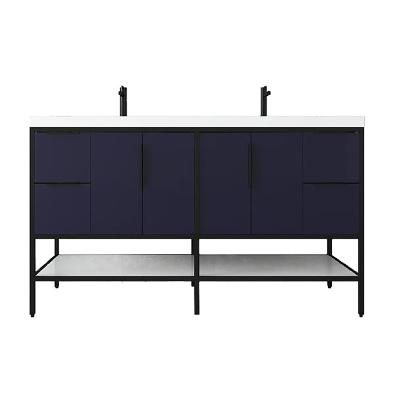 Ensemble de meuble-lavabo double l 59,5 ", Bleu nuit brillant