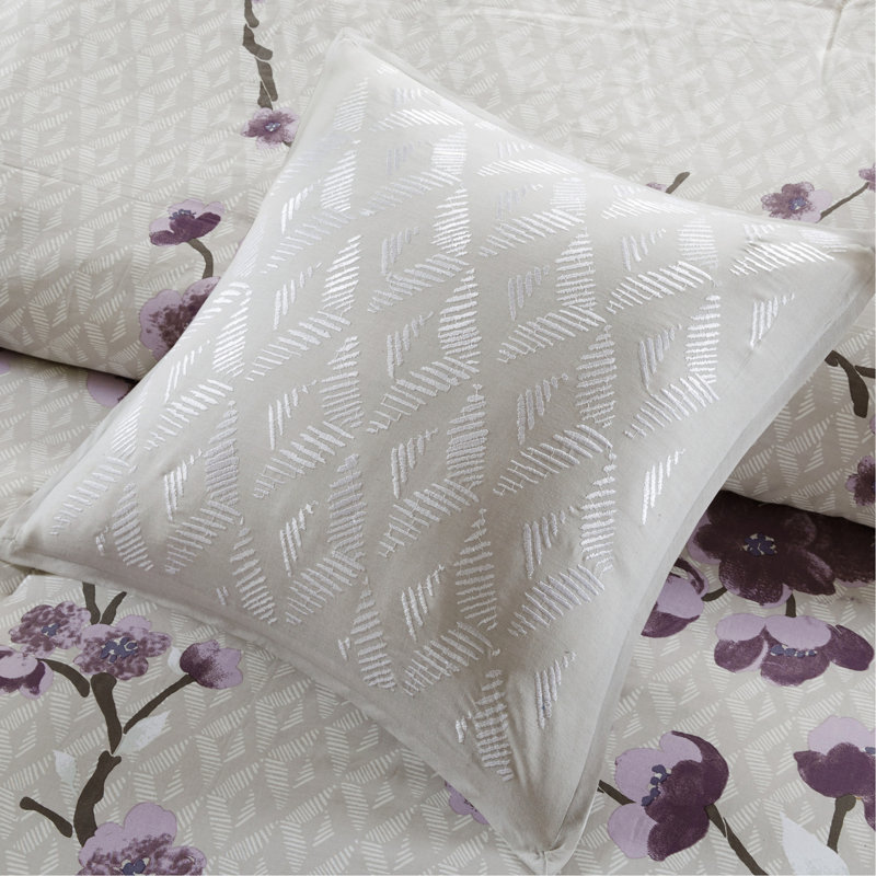 8 Piece Cotton Comforter Queen - Purple/Taupe, , Decorative Pillows And Included Purple/Taupe , , Printed Floral, Home Decor Bedding