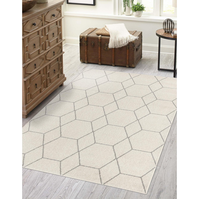 Tapis géométrique Debrodie, Rectangle 6 pi 1 po x 9 pi, Ivoire ivoire