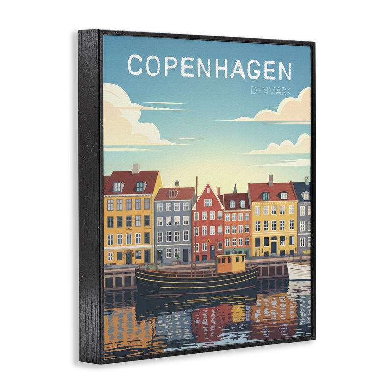 Paysage urbain de Copenhague avec rivière, estampe numérique, design par Andreas Magnusson, H 20 po x l 16 po