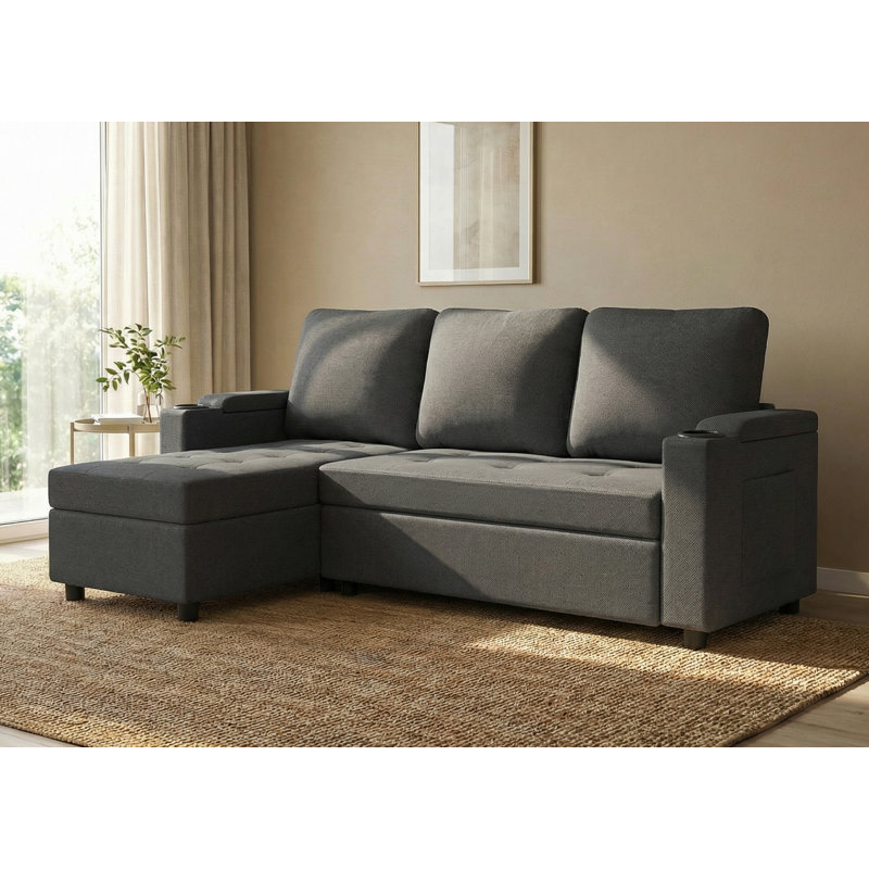 3 Seater Linen Blend Sofa Bed, Black