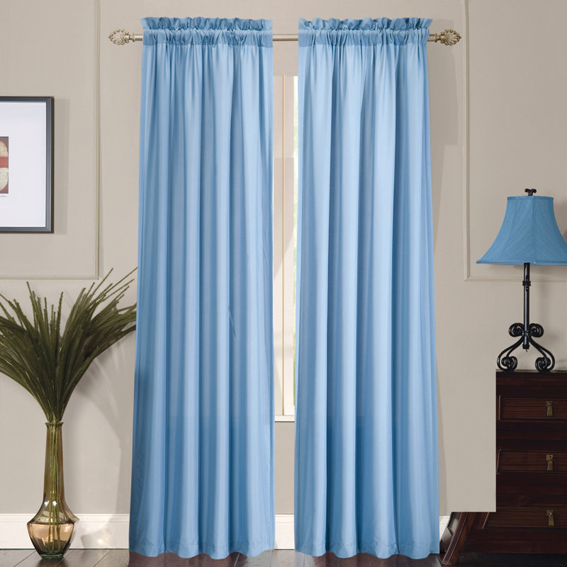 Rideau en microfibre avec passe-tringle, Bleu, L 38 po x L 84 po