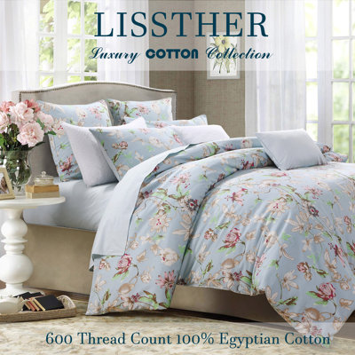 LISSTHER Vintage Floral Pattern in Light Blue Shabby Chic Cotton Duvet Cover Set -  Neihu 3 K