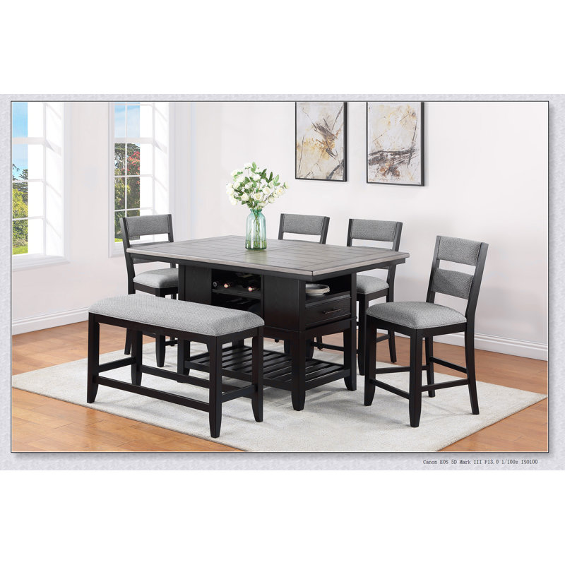 1Pc Transitional Dark  Finish Fabric Upholstered Counter-Height Dining Bench