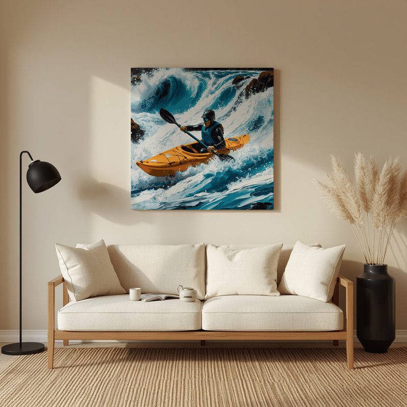 Art mural gris en métal Sports Kayayak, H 144 po x l 144 po x P 0,05 po
