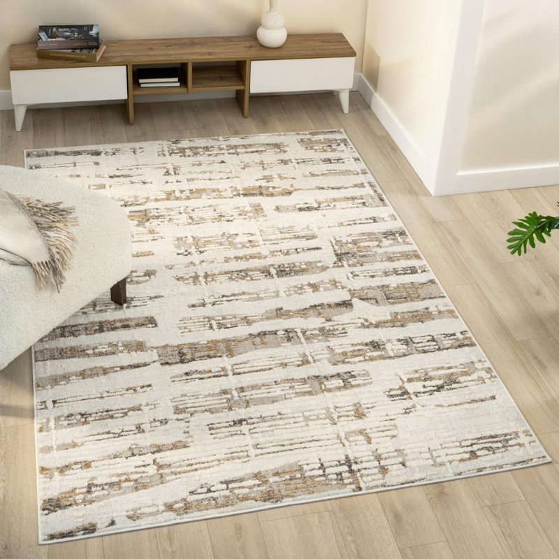 Modern Neutral Abstract Area Rug, Rectangle 7'9" x 10'2"