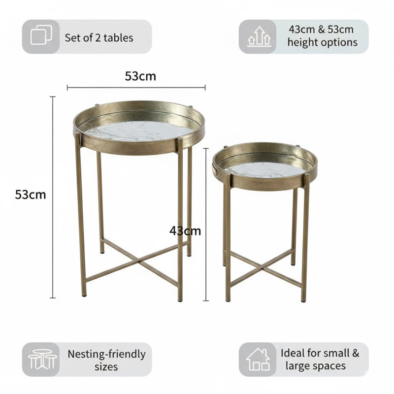 Baccari Tray Top Side Table Set – Set of 2 Modern Accent Tables with Rounded Edges for Living Room or Bedroom