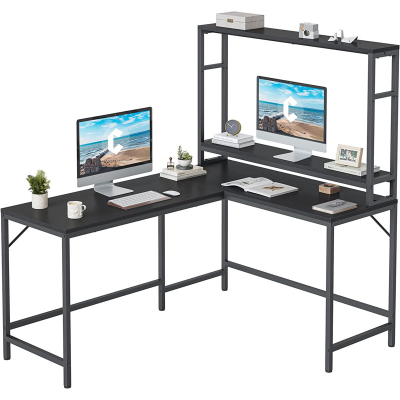 Bureau en U avec rehausse Uchida, Noir