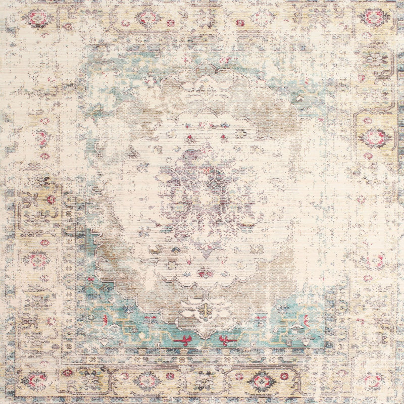 Tapis beige contemporain, Carré 8 pi