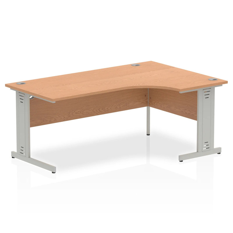 Impulse L-Shaped Steel Computer Desk, Oak, Right Hand Facing, Silver