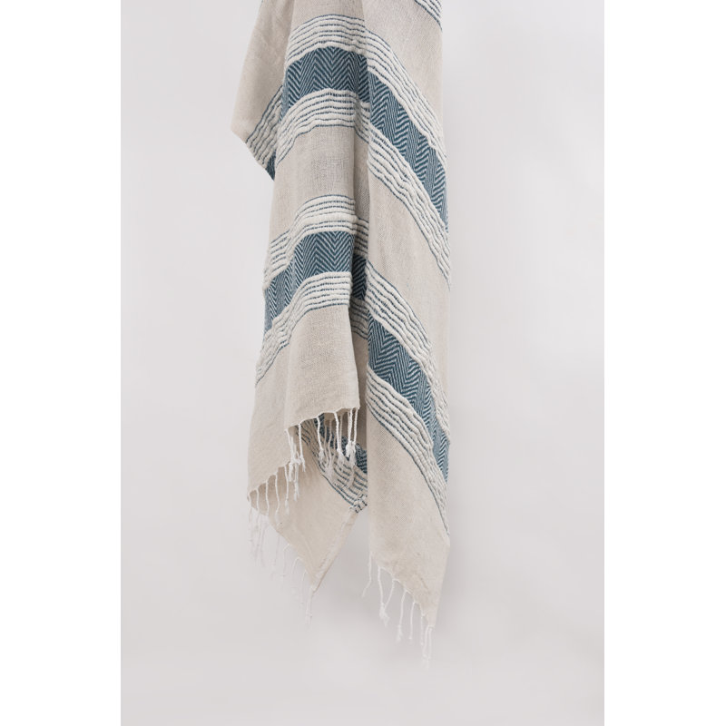 Jeté en coton, Bleu sarcelle / brun