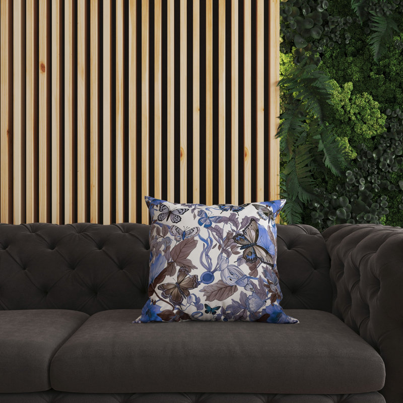 Coussin décoratif intérieur / extérieur Butterfly Haven, H 18 po x l 18 po, Bleu/brun