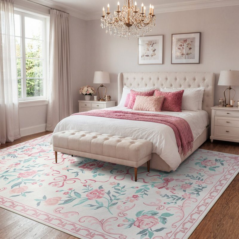 Tapis décoratif à motif floral antidérapant Kaldi, Rectangulaire 8 pi x 10 pi