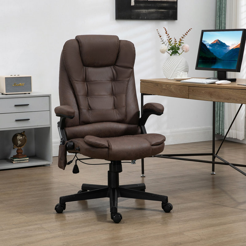 Fauteuil de bureau vibrant à 6 points avec massage chauffant, dossier haut inclinable en microfibre, dossier inclinable, accoudoirs rembourrés et télécommande