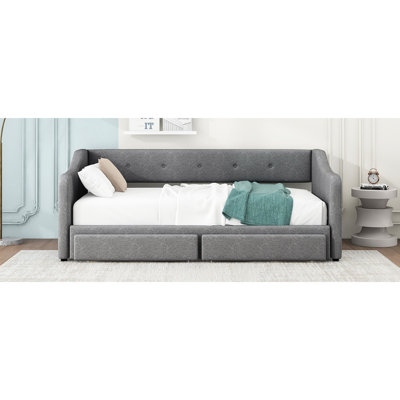 Gray Twin Xl To King Size Daybed With Two Drawers - Comfortable And Elegant Upholstered Bed For Any Room Storage, Modern Functional Bedrooms by Latitude Run