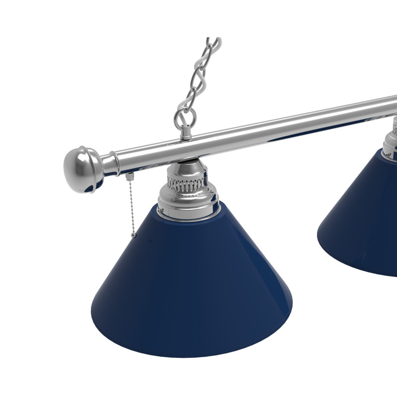 3 - Light Pool Table Lights Pendant, Chrome, Dark Blue