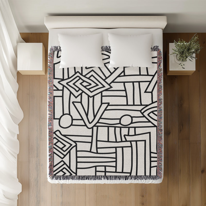 Jeté en coton Diof Abstract Pirnt, 50" x 70"  – Full/Double, Black