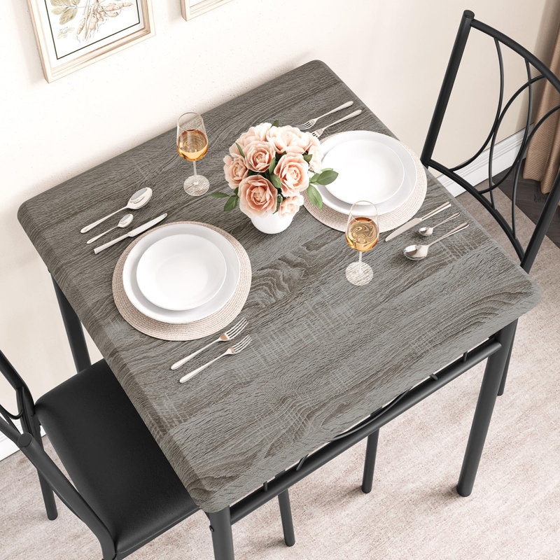Ensemble de table de salle à manger 3 pièces pour 2 personnes, table de cuisine industrielle avec 2 chaises, meubles de salle à manger à structure en bois et en métal pour petits espaces, appartement