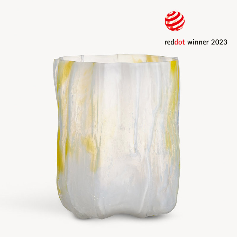 Crackle Handcrafted Glass Table Vase, Yellow