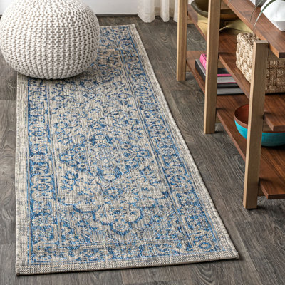 Nate Boho Medallion Textured Weave Gray/Navy Indoor/Outdoor Rug