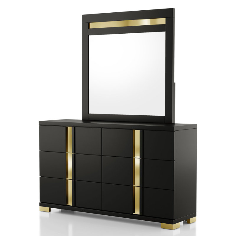 Commode 6 tiroirs avec miroir Clemson, Noir