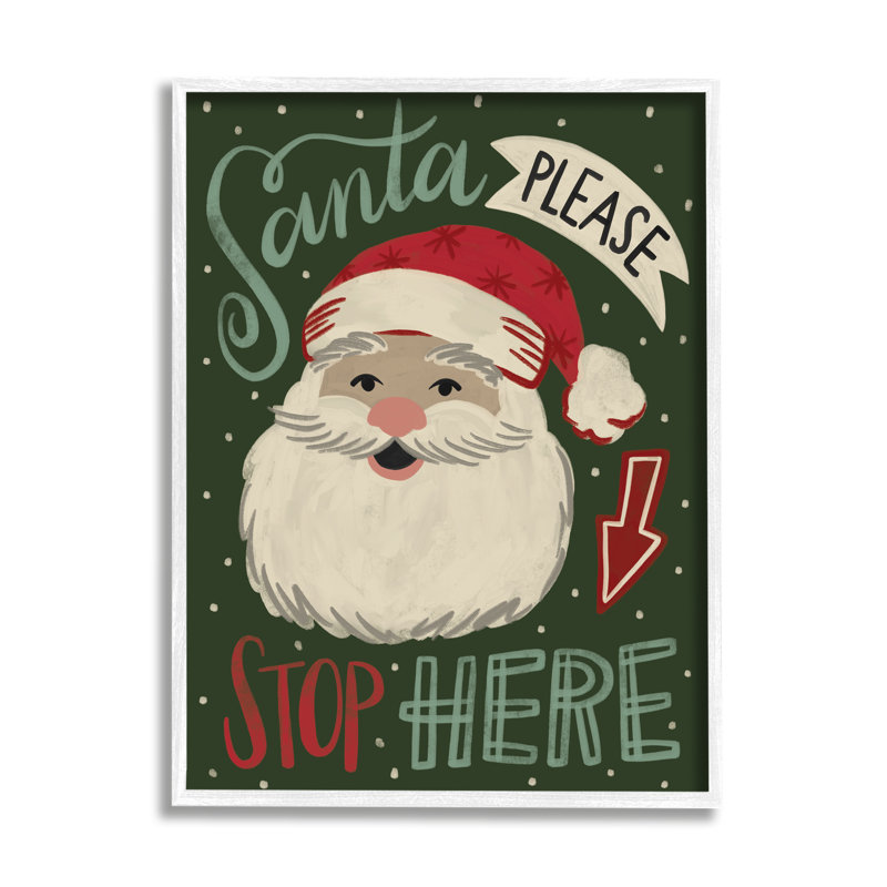 «Jovial Santa Claus Polka Dot» à motif de calligraphie noire encadrée par estampe numérique, art texturé par Deborah Curiel